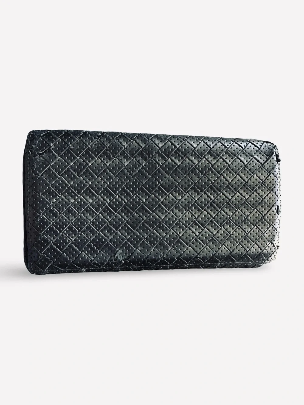 Vintage Bottega Veneta Intrecciato Leather Long Wallet - Black
